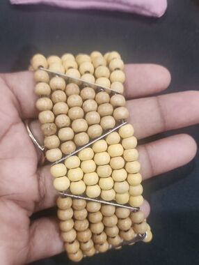 Multi-Row Yellow Wood Bead Stretch Bracelet
